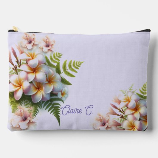 トロピカルピンクプルメリアハイビスカスアクセサリーポーチ アクセサリーポーチ (正面)