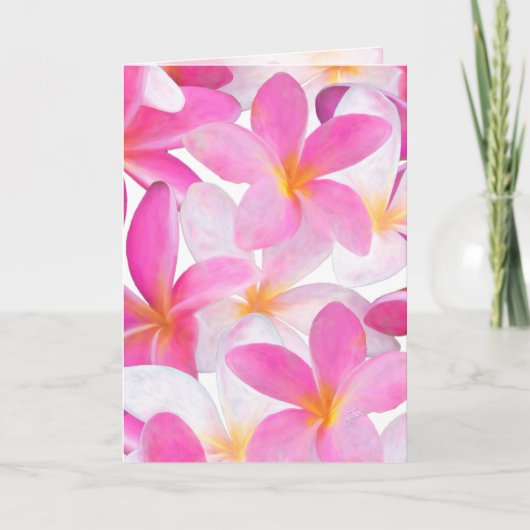 トロピカルピンクプルメリアフラワーハワイフローラ カード (正面)