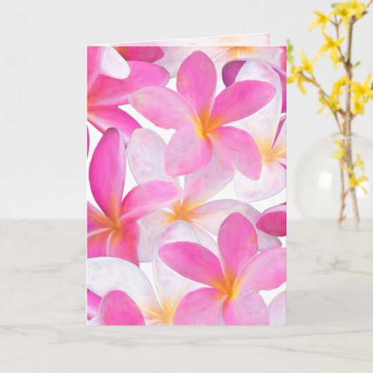 トロピカルピンクプルメリアフラワーハワイフローラ カード (黄色い花)