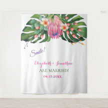 トロピカルピンクプロテアウェディングフォトブース背景