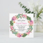 トロピカルピンクプロテアグリーンウェディングシャワー 招待状 (スタンド正面)