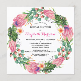 トロピカルピンクプロテアグリーンウェディングシャワー 招待状