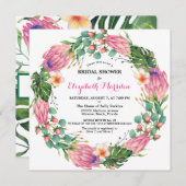 トロピカルピンクプロテアグリーンリーフローラブライダルシャワー 招待状 (正面/裏面)