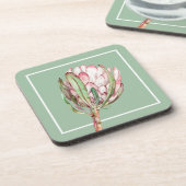 トロピカルピンクプロテアフローラオンミントプラスチック コースター (左側)