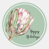 トロピカルピンクプロテアフローラオンミント ラウンドシール (正面)