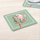 トロピカルピンクプロテアフローラパーティー スクエアペーパーコースター (アングル)