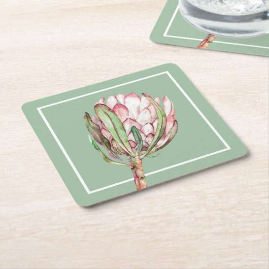 トロピカルピンクプロテアフローラパーティー スクエアペーパーコースター (アングル)
