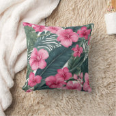 トロピカルピンクホリデーフローラプリント クッション (ブランケット)