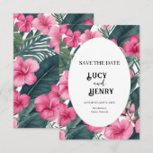 トロピカルピンクホリデーフローラルウェディング セーブザデート (正面/裏面)