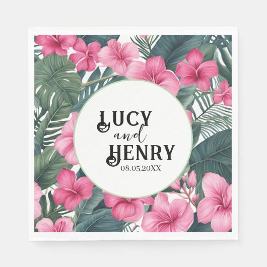 トロピカルピンクホリデーフローラ結婚プリント スタンダードランチョンナプキン (正面)