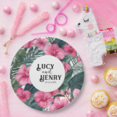 トロピカルピンクホリデーフローラ結婚プリント ペーパープレート (パーティー)