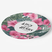 トロピカルピンクホリデーフローラ結婚プリント ペーパープレート (アングル)