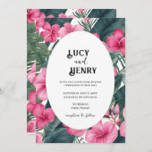 トロピカルピンクホリデーフローラ結婚プリント 招待状 (正面/裏面)
