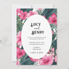 トロピカルピンクホリデーフローラ結婚プリント 招待状