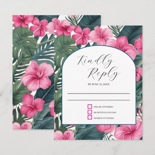 トロピカルピンクホリデー結婚フローラ 出欠カード (正面/裏面)