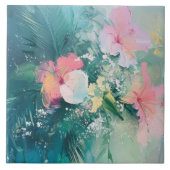 トロピカルピンクホワイトイエローフローラ タイル (正面)