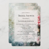 トロピカルピンクホワイトハイビスカスフローラブライダルシャワー 招待状 (正面/裏面)