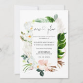 トロピカルピンクホワイトフローラ|延期結婚日 招待状 (正面)