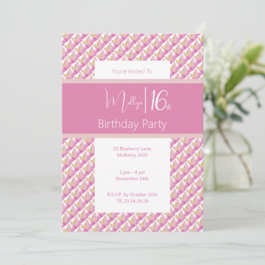 トロピカルピンクマグノリアスウィート16誕生日 招待状 (スタンド正面)