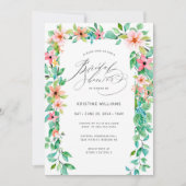 トロピカルピンクモダンフローラブライダルシャワーI 招待状 (正面)