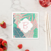 トロピカルピンクモノグラムグリーンパーム葉ズナプキン スタンダードカクテルナプキン (インサイチュ)