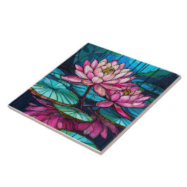 トロピカルピンクレンコン1ステンドグラスアート タイル