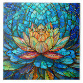 トロピカルピンクロータス3ステンドグラス美術 タイル (正面)