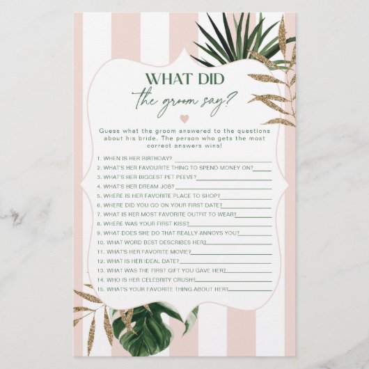 トロピカルピンク新郎は何と言ったブライダルシャワー (正面)