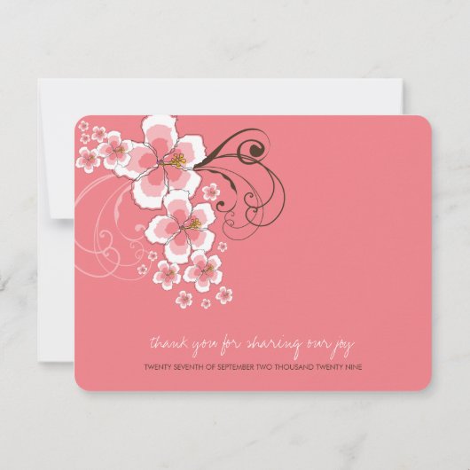 トロピカルピンク結婚ハイビスカスの感謝状カード ノートカード (裏面)