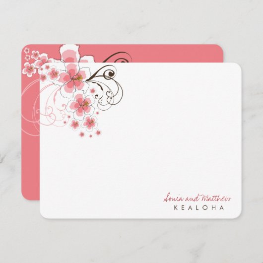 トロピカルピンク結婚ハイビスカスの感謝状カード ノートカード (正面/裏面)