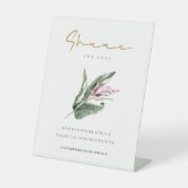 トロピカルピンク結婚フローラのハッシュタグ共有ラブ 台座サイン (正面)