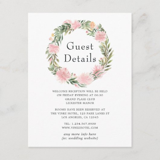 トロピカルピンク結婚フローラズゲスト詳細 エンクロージャーカード (正面)