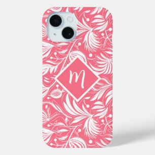 トロピカルピンク花柄ダイヤモンドモノグラム iPhone 15ケース