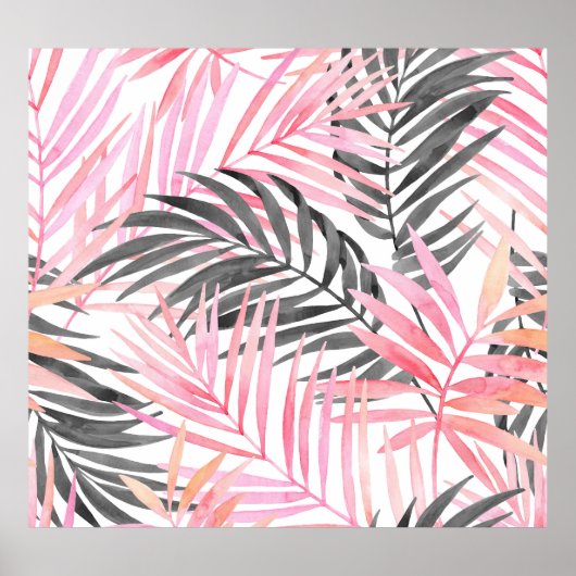 トロピカルピンク葉グリーン水色 ポスター (正面)