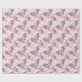 トロピカルピンク葉グリーン水色 ラッピングペーパー (フラット)