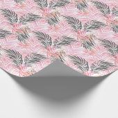 トロピカルピンク葉グリーン水色 ラッピングペーパー (角)