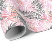 トロピカルピンク葉グリーン水色 ラッピングペーパー (ロールコーナー)