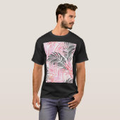 トロピカルピンク葉グリーン水色 Tシャツ (正面フル)