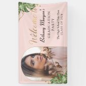 トロピカルピンク金ゴールドアーチ写真卒業パーティー 横断幕 (縦)