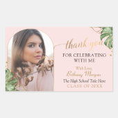 トロピカルピンク金ゴールドアーチ写真卒業 長方形シール (正面)