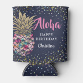 トロピカルピンク金ゴールドパイナップルビーチパーティー 缶クーラー (正面)