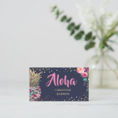 トロピカルピンク金ゴールドパイナップルフローラネイビーブルー 名刺 (スタンド正面)