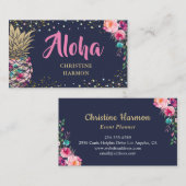 トロピカルピンク金ゴールドパイナップルフローラネイビーブルー 名刺 (正面/裏面)