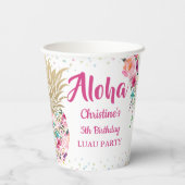 トロピカルピンク金ゴールドパイナップルフローラルアウ（ハワイ式宴会）誕生日 紙コップ (裏面)