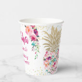 トロピカルピンク金ゴールドパイナップルフローラルアウ（ハワイ式宴会）誕生日 紙コップ (右)