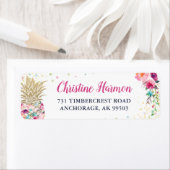 トロピカルピンク金ゴールドパイナップルフローラ差出人住所 ラベル (インサイチュ)