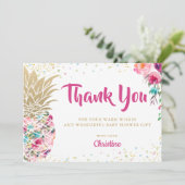トロピカルピンク金ゴールドパイナップルベビーシャワーありがとう 招待状 (スタンド正面)
