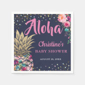 トロピカルピンク金ゴールドパイナップル海軍ブルーベビーシャワー スタンダードカクテルナプキン (正面)