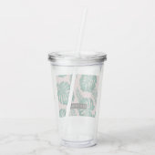 トロピカルピンク&グリーンパーム葉のパターン&名前 アクリルタンブラー (裏面)