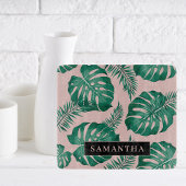 トロピカルピンク&グリーンパーム葉のパターン&名前 カッティングボード